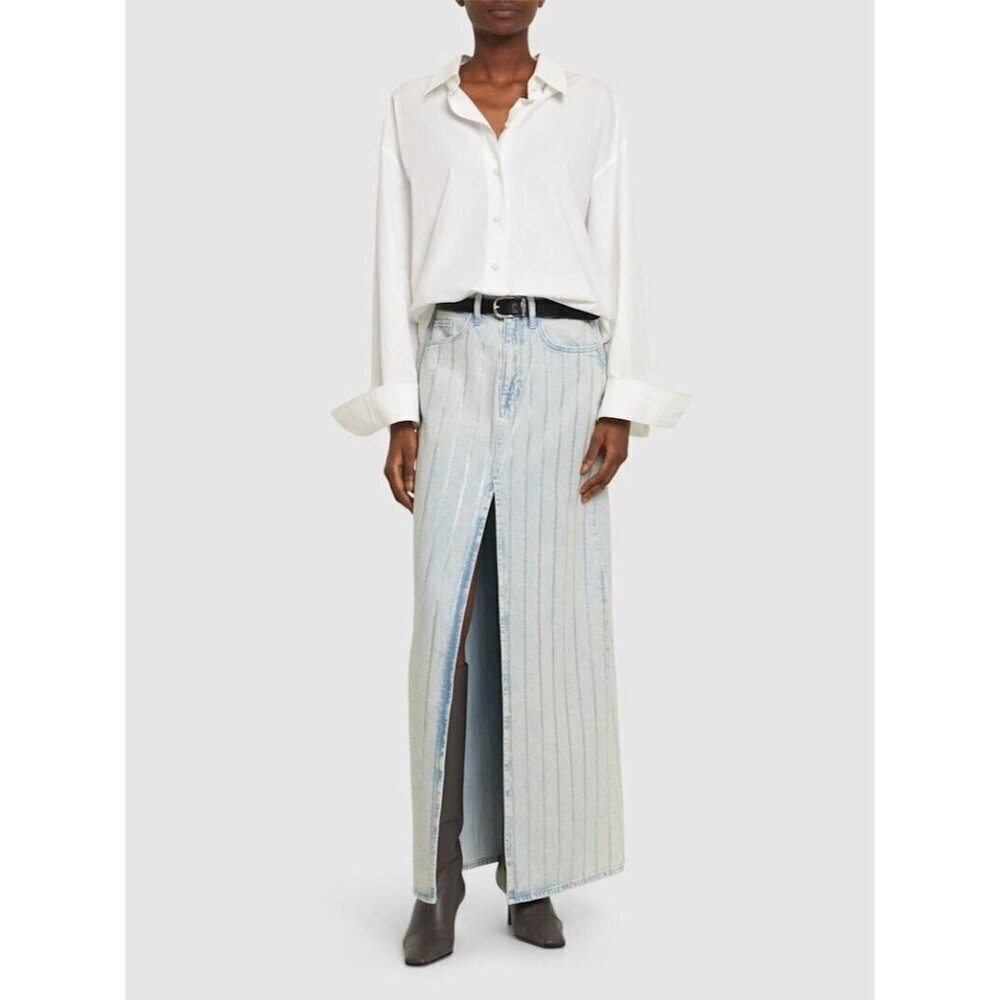 Triarchy Light Wash Rhinestone Stripe Maxi Skirt 25